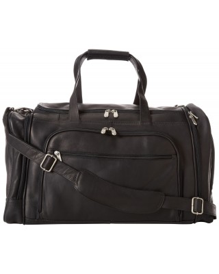 Multi-compartment black duffel bag