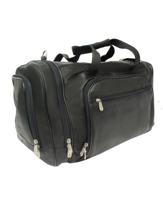 Multi-compartment black duffel bag